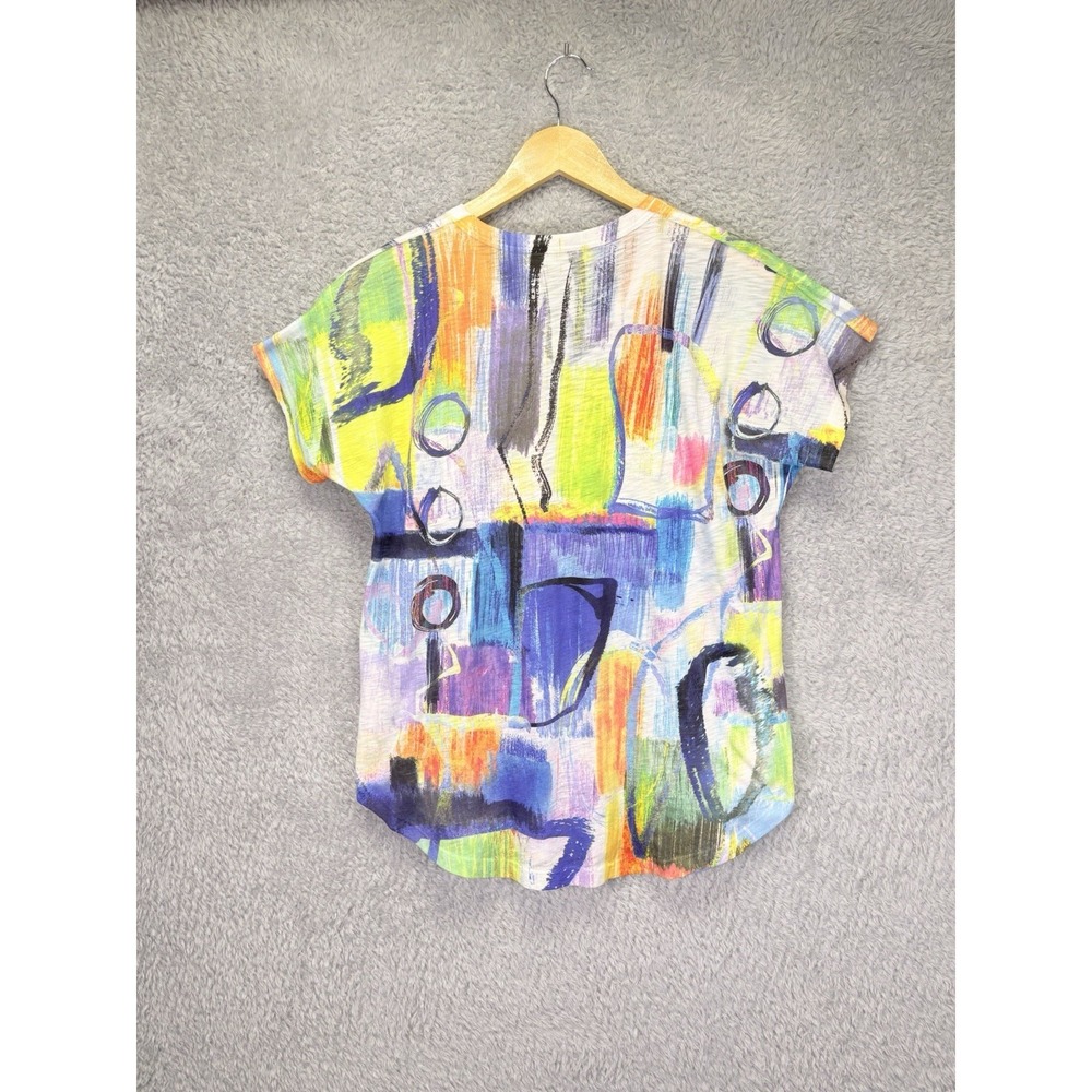 Jess & Jane Womens S Abstract Art to Wear Top Short Sleeve V Neck Colorful Boho - Picture 5 of 9